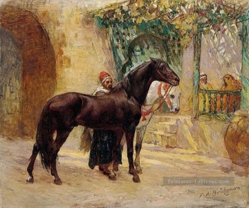 Chevaux barbares au Caire Frederick Arthur Bridgman arabe Peinture à l'huile